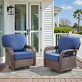 Patio Wicker Chairs Swivel Rocker - Rocking Outdoor Chair Set of 2, 360 Degree atio Swivel Glider Chair with All-Weather Removable Cushions for Garden, Porch, Backyard, Blue/Brown Wicker