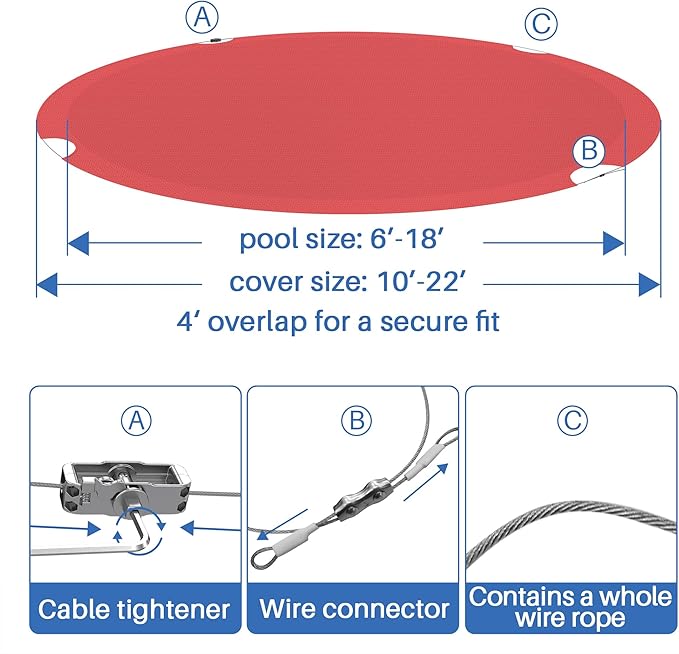 ECOOPTS 16 ft Round Pool Cover for Above Ground Pools, Swimming Pool Cover Protector Winter Safety Cover (Red)