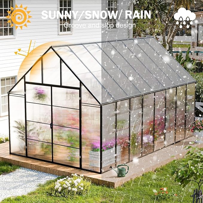 CDCASA 16.5x10.2x10 FT Greenhouse for Outdoors,Easy Assembly Large Polycarbonate Greenhouse Aluminum Greenhouses w/3 Vents Window, Swing Door, Outside Walk-in Green House for Patio, Backyard, Garden