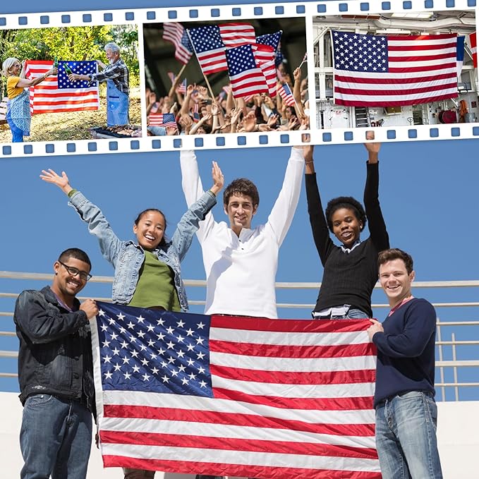 American Flag 10x15 FT Outdoor, Heavy Duty High Wind Extra Large US Flag, Embroidered Stars, 5 Brass Grommets, Giant Indestructible Tough USA Flags Suitable for Outside