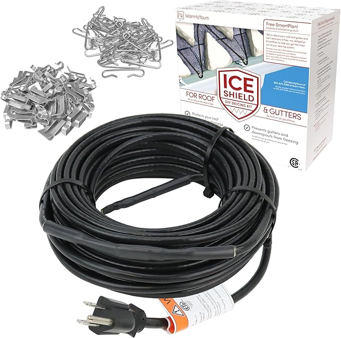 WarmlyYours Roof Snow De-Icing Heat Cable 200 ft., 5 Watts/ft. Heat Tape for Roof and Gutters, Ice Dam and Snow Damage Prevention System with Clips and Spacers (Ice Shield)