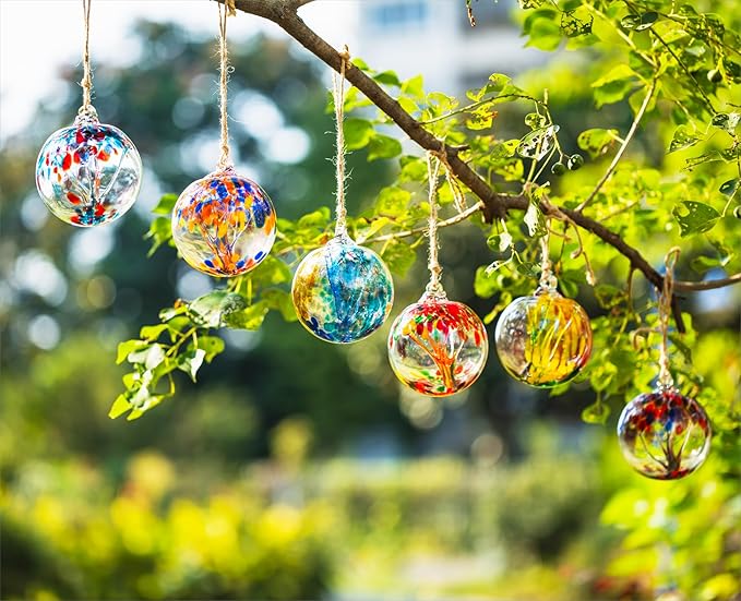 4” Tree of Life Witch Balls, Gazing Balls Hanging Friendship Balls, Hand-Blown Glass Christmas Ornament for Window Outdoor Home Decor, Garden Decoration, Gifts for Women (Purple Blue)