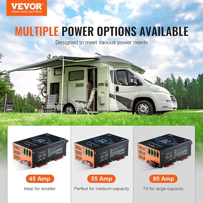 VEVOR RV Converter, 55 Amp, 110V AC to 12V DC RV Power Converter Battery Charger with 4 Stage Smart Charging 13V to 16.5V Adjustable Operating Range, Compatible with Lithium Lead Acid Battery, ETL