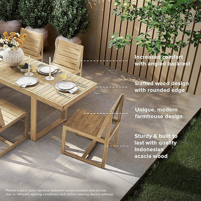 mopio Bruno Outdoor Chair, Solid Acacia Wood Patio Chairs for Indoor Outdoor Dining, Mid Century Modern Farmhouse Conversation (Bruno Set of 2)