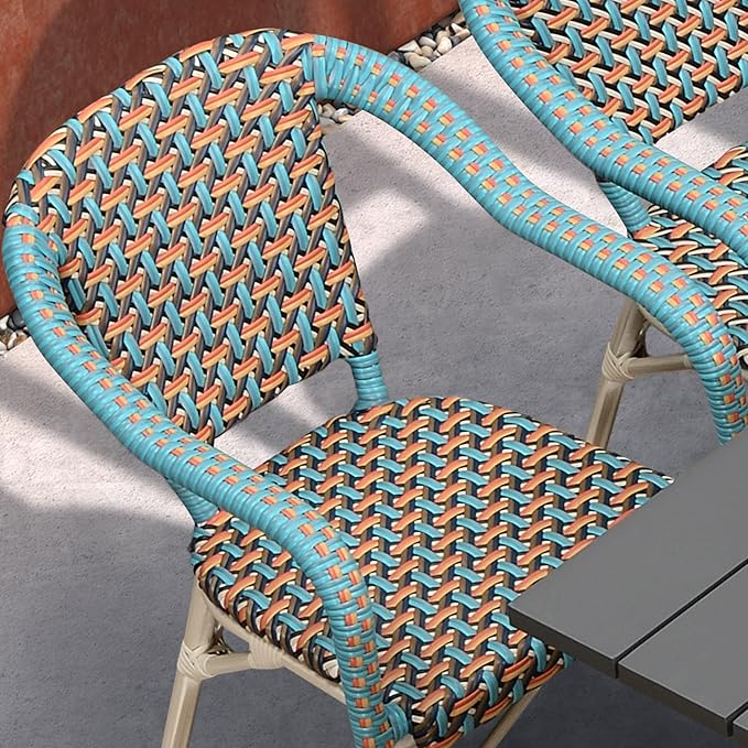 PURPLE LEAF 7 Pieces Outdoor Table and Chair Set Patio Furniture Set with Large Rectangular Table and 10 French Dining Chairs for Poolside Deck Colorful Patio Dining Set