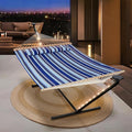 SUNCREAT Double Backyard Hammock with Solar Powered Lights for Outside, 475 lbs Capacity, Heavy Duty Self Standing Hammock with 12 ft Stand, Blue