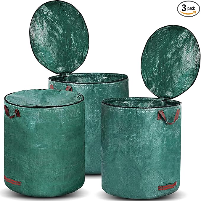 Gardenpal 3 Pack 72 Gallons Reusable Yard Waste Bags with lid, Garden Waste Bags Container Heavy Duty with 4 Handles