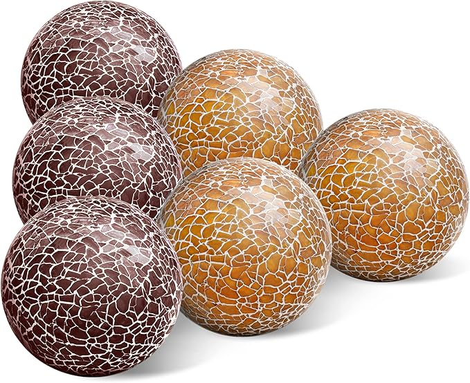 6 PCS 2.5inch Round Glass Mosaic Sphere Balls Set Living Room Table Bowls Vases Home Centerpieces Decorative Orbs Christmas Thanksgiving Wedding Party