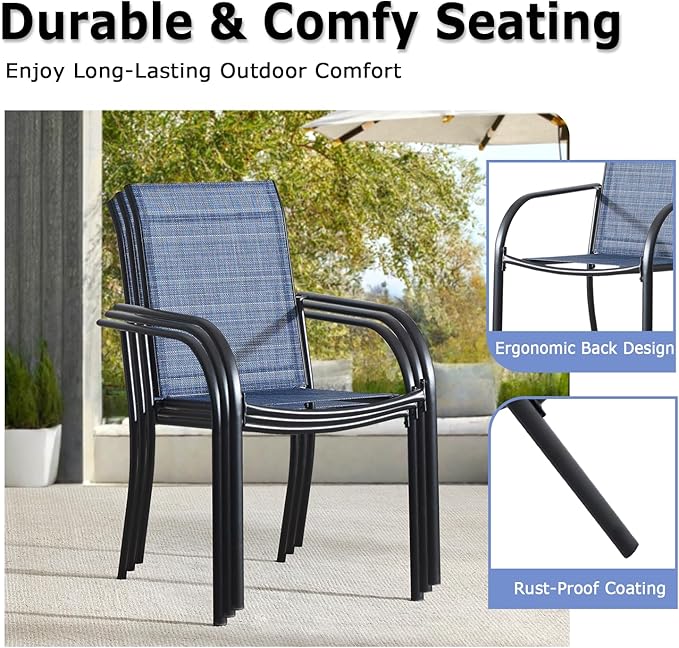Patio Chairs Set of 2, Outdoor Dining Chairs with Breathable Textilene Fabric, Stackable Patio Chairs for Lawn, Garden, Backyard, Poolside, Blue