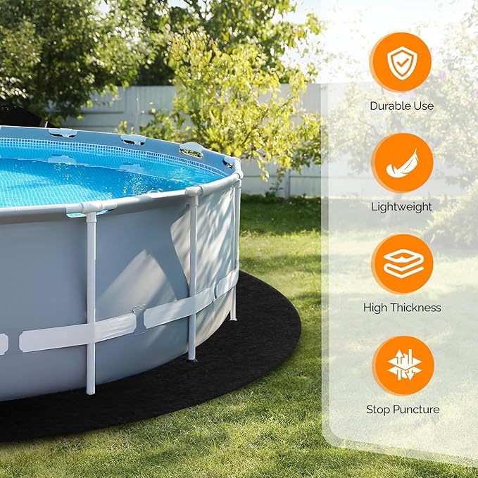 VINGLI 15 FT Round Pool Liner Pad for Above Ground Swimming Pools, Extra Thick Swimming Pool Liner, Prevent Punctures, Weed Barrier, Black