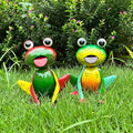 Metal Garden Decor Yard Art for Outside Set of 2 Cute Small Frogs Lawn Patio Ornaments Backyard Decorations Garden Gifts for Mom - (Yellow,Green)