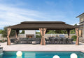 PURPLE LEAF 12' X 28' Outdoor Hardtop Gazebo Patio Wide Aluminum Frame Metal Double Roof with Heavy Duty Netting and Curtains for Permanent Hard Top Pavilion Screen Khaki