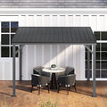 Domi 10'x10' Lean to Gazebo Hardtop, Expandable Wall Mounted Pergola with Gutters & Galvanized Steel Roof, 60MPH Wind Resistance, Outdoor Heavy Duty Metal Awning for Patio, Deck, Backyard - Grey