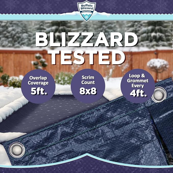 Buffalo Blizzard Deluxe 30 ft x 60 ft Rectangular Winter Pool Cover | Blue/Black | Closing Inground Swimming Pools | Easy to Install | Heavy Duty, Cold & UV Resistant | Shields from Seasonal Debris