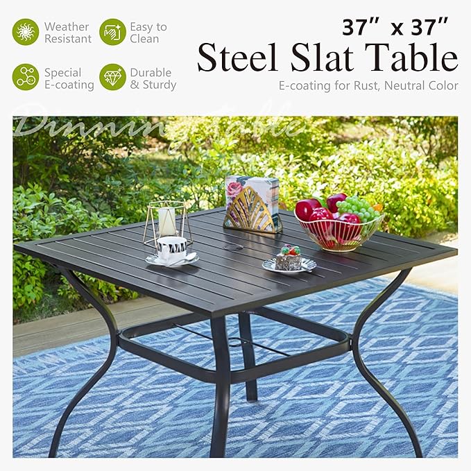Sophia & William Patio Dining Set with Umbrella 6 Pieces, Outdoor Table and Chairs with 10ft Patio Beige Umbrella(No Base), Weather-Resistant for Garden, Backyard, Lawn, Balcony