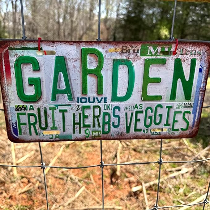Vintage Garden Metal Tin Sign License Plate Wall Decor for Garden Lover 12 x 6 Inches - all pollinators welcome here