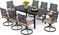 PHI VILLA Outdoor Dining Table and Chairs Set for 8, 9 Pieces Patio Metal Expandable Rectangular Table and Black Swivel Chairs with Cushions, Dining Furniture Set for Backyard, Porch