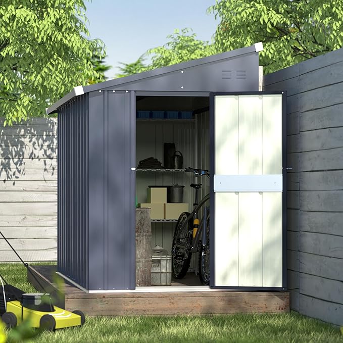 BlueWish 4'x8' Metal Storage Shed, Lean-to Tool Shed with Galvanized Sloped Roof, Small Shed Kit with Built in Vents, Patio Garden Outdoor Storage Shed for Utility Tool Storage