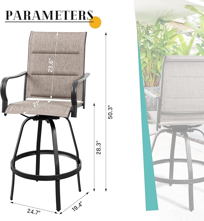 Vongrasig 6 Piece Outdoor Patio Swivel Bar Chairs, All Weather Padded Sling Textile High Top Bar Stools, Bistro Set for Backyard, Lawn Garden, Balcony, Gray