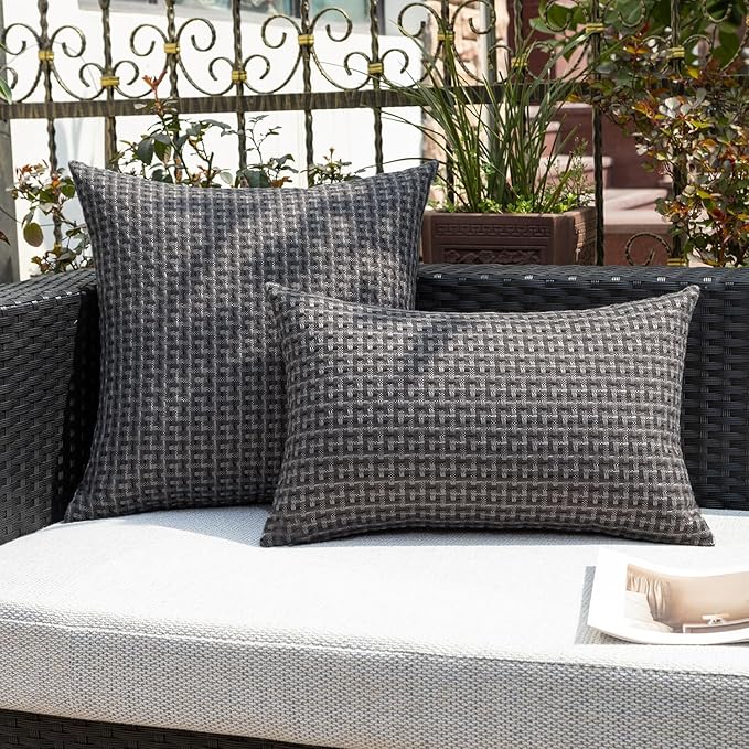 Kevin Textile Outdoor Waterproof Throw Pillow Covers Pack of 2 Farmhouse Decorative Cushion Covers for Garden Patio Tent Balcony Bench Couch Sofa 24x24 Inch, Dark Grey