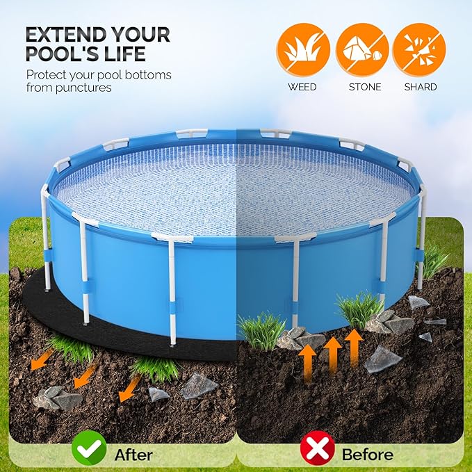 VINGLI 18 FT Round Pool Liner Pad for Above Ground Swimming Pools, Extra Thick Swimming Pool Liner, Prevent Punctures, Weed Barrier, Black
