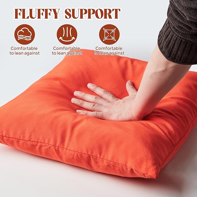 WOLKI Waterproof Outdoor Pillows 22x22 Feather and Down Filled Throw Pillow for Patio Furniture, Outside Decorative Pillow Set of 2 Orange