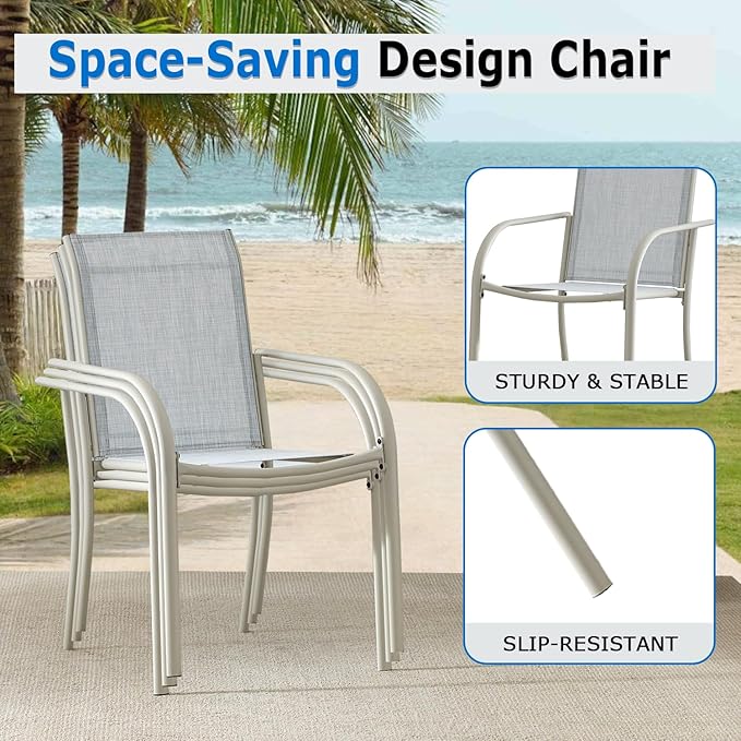 Outdoor Dining Chairs Set of 2, Stackable Patio Chairs with Textilene Fabric, Lightweight Garden Chairs for Poolside, Backyard, Camping, Beige