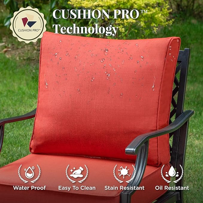Patio Furniture Set 6 pcs, Outdoor Patio Furniture, 3-Seat Sofa, 2 Swivel Chairs, 2 Ottomans, Coffee Table and 5.75" Extra Thick Cushion, Conversation Set for Backyard Deck, Red