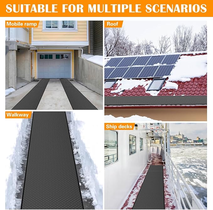 Snow Melting Mats Outdoor for Driveway and Walkways, 24in x 10 ft 2Pack No-Slip Rubber Heated Outdoor Mats with 10 ft Power Cord, 3 in/h Speed Snow and Ice Melting Pads for Backyards Snow Removal