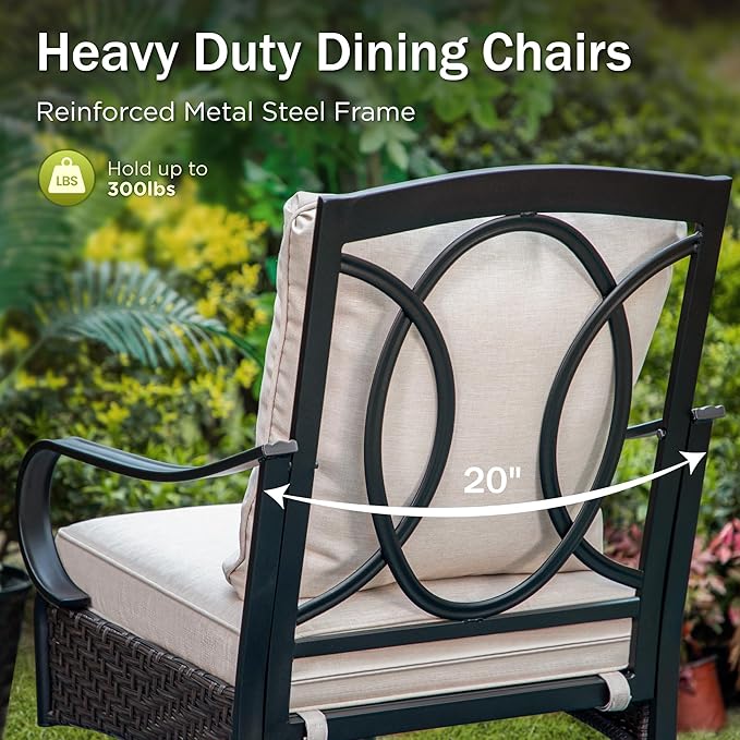 PHI VILLA Outdoor Dining Set for 6, All-Weather Patio Table and Chairs Set with Umbrella for 6, Heavy Duty Rectangle Patio Table Set for Deck, 6 Extra Large Outdoor Swivel Chairs with Thick Cushions