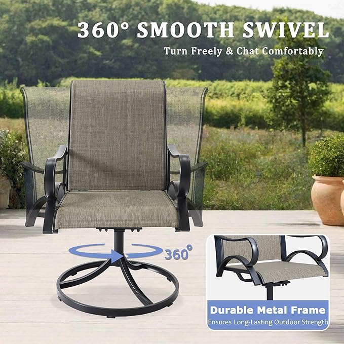 Outdoor Patio Swivel Dining Chairs Set of 6, All-Weather Swivel Rocker Chairs with Textilene High Back and Black Rust-Proof Metal Frame, Perfect for Patio, Lawn, Garden, or Backyard, Brown