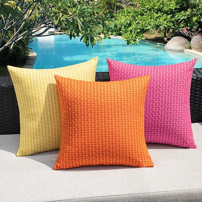 Kevin Textile Outdoor Waterproof Throw Pillow Covers Pack of 2 Farmhouse Decorative Cushion Covers for Garden Patio Tent Balcony Bench Couch Sofa 22x22 Inch, Hot Pink