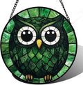 Stained Glass Window Hanging - Green Owl Suncatcher for Doors Garden Patio Funny Bird Sun Catchers Decor Christmas Mother's Day Birthday Teenager Gifts for Women Men Mom Nana Friend 11.8 in