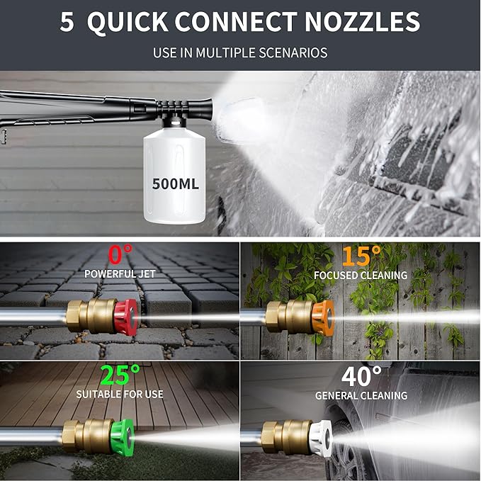 2025Upgraded Pressure Washer 5000PSI with Adj-8-Level Touch Screen, 34" Tall Power Washer, 4 Quick Connect Nozzles, Inlet Hose&Filter&500mlFoam Cannon for Cars/Fences/Driveways/Home Cleaning, Green