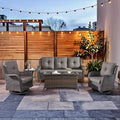 HUMMUH Wicker Patio Furniture Set with Outdoor Swivel Rocker Patio Chairs,High Back Outdoor Couch and Table 5 Pieces Outdoor Furniture for Porch Garden Deck