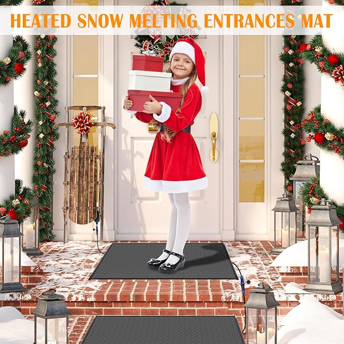 Snow Melting Mats Outdoor for Entrances, 40 x 60 in 2Pack No-Slip Rubber Heated Outdoor Mats with 10 ft Power Cord, 3 in/h Speed Snow and Ice Melting Pads for Winter Roofs, Backyards Snow Removal