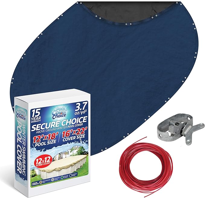 Winter Swimming Pool Cover for 12 ft x 18 ft Aboveground Oval Pool Size, Secure Choice Series, Solid Material, Color - Cobalt Blue, Pool Cover Choice 271218-4CHOICE