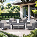 Wicker Patio Furniture Set：7 Piece Outdoor Patio Furniture Set with 2 Swivel Patio Chairs 2 Single Chairs a Coffee Table and 2 Ottomans, Grey Wicker/Beige Cushion