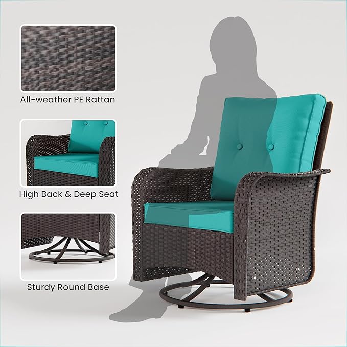 16 Pieces Outdoor Patio Furniture Set Outdoor Furniture Patio Sectional Sofa Conversation Sets w/ETL Approved 45" Gas Outdoor Fire Table & Coffee Table, Swivel Rocking Chair Turquoise.