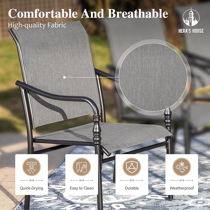 HERA'S HOUSE 5-Piece Outdoor Dining Set, 42" Square Patio Table and Chairs Set with Umbrella Hole for Restaurant Garden Lawn Backyard