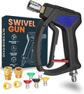 Short Pressure Washer Gun with 360° Swivel, High Pressure Stubby Power Washer Gun Kit with 5 Nozzle Tips, M22-14mm & 15mm Adapters, 3/8" QC for Car Wash Detailing & Cleaning (Black)