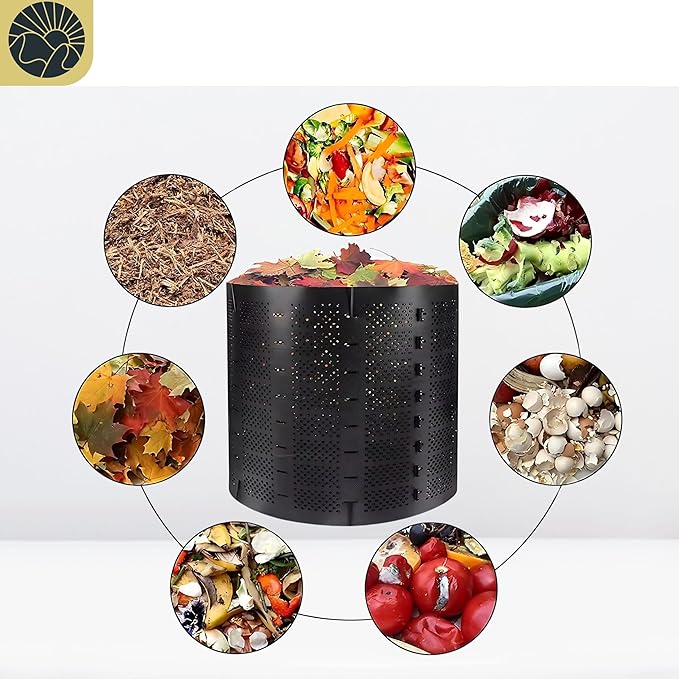 SunVara Compost Bins Outdoor Compost Bin Outdoor Composter Easy Assembling Large Capacity Yard Waste Bins Compost Bin Outside Outdoor Composting Bins