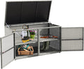 HAPPYGRILL Deck Box Outdoor Patio Pool Storage Box Outside Rattan Wicker Storage Bin Cabinet with Steel Frame Shelf for Garden Balcony Porch Yard Furniture Tools