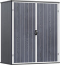 Devoko 5 x 3 Resin Outdoor Storage Shed with Floor - Waterproof Plastic Outdoor Tool Cabinet with Lockable Doors for Patio Furniture, Pool Accessories, Garden Tools (Deep Gray)
