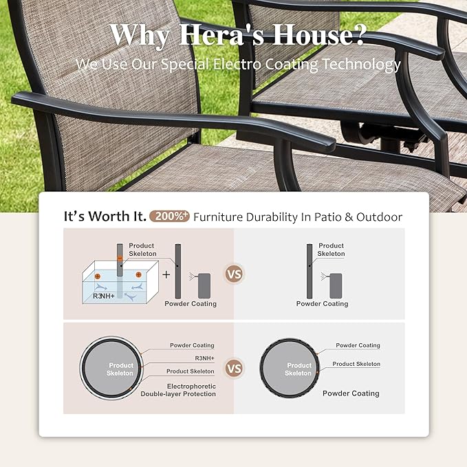 HERA'S HOUSE Outdoor Patio Dining Set of 9, 9 Piece Outdoor Table and Chairs Set of 1 Large Square Patio Table and 8 Quick Dry Textilene Swivel High Back Rocking Chairs for Lawn, Park, and Garden