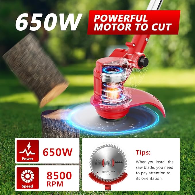 6-inch Cordless String Trimmer with 3 Types of Blades, Electric Grass Trimmer,21V 2×2000mAh Weed Eater Battery Powered,Electric Weed Wacker Cordless with Wheels,Lawn Edger, Mower for Yard,Garden