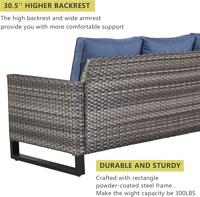 HUMMUH 7 Piece Patio Furniture Set Outdoor Sectional Sofa,High Back Patio Swivel Glider Chairs with Ottomans Coffee Table for Porch,Garden,Backyard