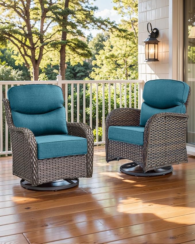 Luxury 22x24/22x25 6-Inch Smile Patio Cushions for Outdoor Furniture Set of 6 - Thick Back & Deep Seat Outside Chair Cushions for Rattan Metal Glider Loveseat Sectional Sofa - Peacock Blue