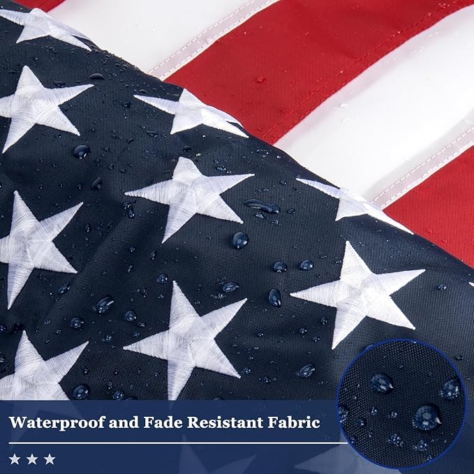 American Flags for Outside 8x12 Ft; American Flags 8x12 Outdoor Heavy Duty. Durable 250D Polyester US flags with Premium Embroidered Stars, Sewn Stripes, Brass Grommets, and Vibrant Colors.