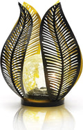 Solar Garden Lights Waterproof Decorations,Crackle Globe Glass,Metal Palm Leaf Solar Lights for Outdoor Decor On Garden,Patio,Yard,Front Porch,Tabletop Lamp-Perfect Gifts